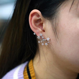 Orecchini a perno in Argento Sterling 925, di lusso, placcati Oro Rodio, con Moissanite e Zirconi, a forma di Fiori, avvolgenti per l'orecchio, Certificati, di Tendenza - Product Image 3