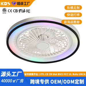 Ventilateur de plafond LED Kebaishi 19 pouces avec éclairage RGB à changement de couleur, commande par application, design à pales fixes pour la maison, la chambre et le salon - Product Image 2
