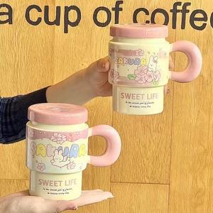 M Charming Girl's Cherry Blossom Mug Cuchara <span class=keywords><strong>de</strong></span> tapa <span class=keywords><strong>de</strong></span> cerámica <span class=keywords><strong>de</strong></span> buen aspecto <span class=keywords><strong>para</strong></span> fiesta <span class=keywords><strong>de</strong></span> oficina Desayuno Cute Ins Style Coffee Cup - Product Image 3