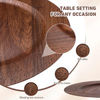 Piring alas kayu imitasi walnut 13 inci grosir, piring alas plastik PP untuk dekorasi pesta pernikahan, katering, dan acara lainnya (dalam jumlah besar)