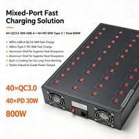 Station de charge de bureau USB 800W 40C+40A pour plusieurs appareils, 80 ports USB C PD QC3.0, chargeur rapide avec interrupteur d'alimentation