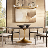 Table à manger ronde OEM/ODM, mobilier de salle à manger, base en piédestal courbé, table à manger en bois de luxe pour hôtels et restaurants
