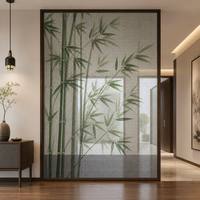 Paravent en verre artistique en bambou vert, texture fine, translucide, pour la confidentialité, décoratif, séparateur de pièce pour salon et chambre
