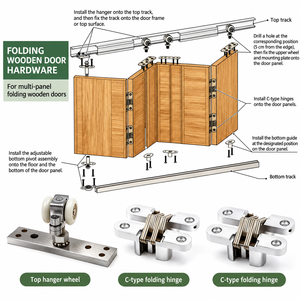 Quincaillerie pour porte pliante, charnière en acier inoxydable de type C, roulement silencieux pour porte intérieure à plusieurs panneaux en bois - Product Image 2
