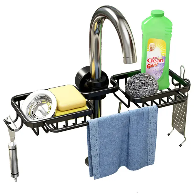 2024 hoe sell adjustable kitchen sink draining rack sponge dish clothes storage racks space aluminum faucet rack