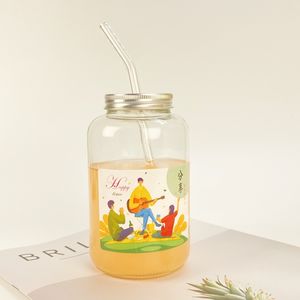 Prix de gros vide rond large bouche 500ml café lait thé limonade boisson bouteille de jus avec couvercle de paille pour café infusé à froid - Product Image 2