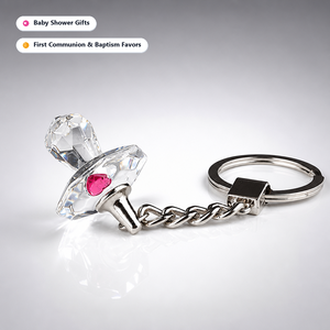 Exquisito Llavero de Cristal con Forma de Chupete, Mini Chupete de Cristal con Corazón Rosa y Azul, Recuerdo para Baby Shower - Product Image 1