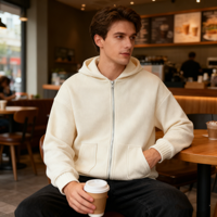 Sweat-shirt à capuche unisexe rétro ample couleur unie avec fermeture éclair robuste, tendance automne, 100% coton anti-boulochage
