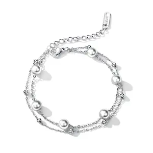 Gentle elegance double layer imitation pearl bangle women dating Bestie Sister link chain friendship bracelet gift