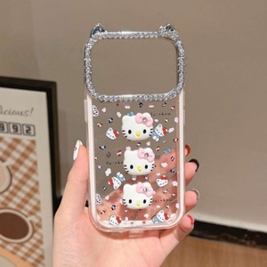 Fashion transparent cat ear diamond <b>camera</b> frame KT cute 3D <b>cartoon</b> phone case clear cover for iPhone 13 14 15 16 17Air - Product Image 2