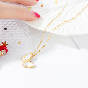 Non Tarnish 18k Gold Plated Stainless Steel Jewelry Fashion <strong>Mother</strong> of Pearl White Butterfly Pendant Necklaces for Women Girls - Product Image 2