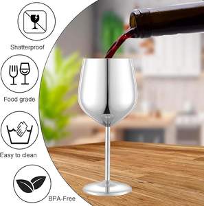 Verre à <span class=keywords><strong>vin</strong></span> classique en acier inoxydable 18 oz incassable argenté, cadeau <span class=keywords><strong>d</strong></span>'affaires unique en métal, conçu pour le camping en plein air et l'utilisation en piscine - Product Image 4
