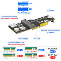Kartu Adaptor M.2 NGFF Key-E ke PCI-E X1 dengan LED RGB Ambient, Mengubah Modul WiFi Bluetooth M.2 E-Key ke Slot PCI-E Desktop