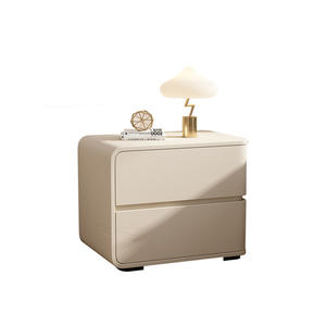 Mesita de Noche Moderna Minimalista de Cuero Color Crema con 2 Cajones, Mueble de Dormitorio Ensamblado - Product Image 4