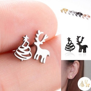 Pendientes de Acero Inoxidable con Diseño de Alce Navideño, Diseño Asimétrico de Animales, Piedra Natural, Estilo Europeo Americano para las Fiestas - Product Image 2