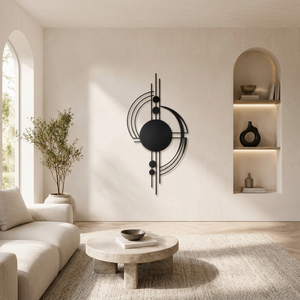Modern Geometric Metal <b>Wall</b> <b>Clock</b> Abstract Black Round Designer <b>Clock</b> Contemporary Minimalist Home <b>Living</b> <b>Room</b> Office <b>Wall</b> Decor - Product Image 1