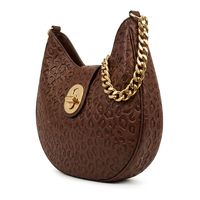 Sac Hobo Femme 3436 Motif Léopard en Cuir Gaufré Caramel avec Boucle Dorée et Chaîne Épaisse – Grand Sac à Bandoulière