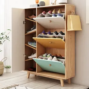 Modern Nordic Living Room Furniture 1.2 Meter High Entrance Storage Wooden Cabinet Shoe Rack