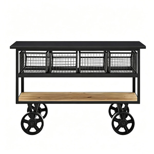 Chariot de bar en métal et bois au design luxueux, chariot de service alimentaire pour hôtel et mariage, chariot mobile - Product Image 4