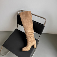 Bottes d'équitation montantes en cuir véritable à talon fin, à enfiler, pour l'hiver