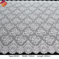 Kain Brokat Chantilly Bordir Prancis Berkualitas Tinggi 2026 Warna Putih Gading 3D Floral Nylon Lebar 150cm Panjang 3m untuk Gaun Pengantin