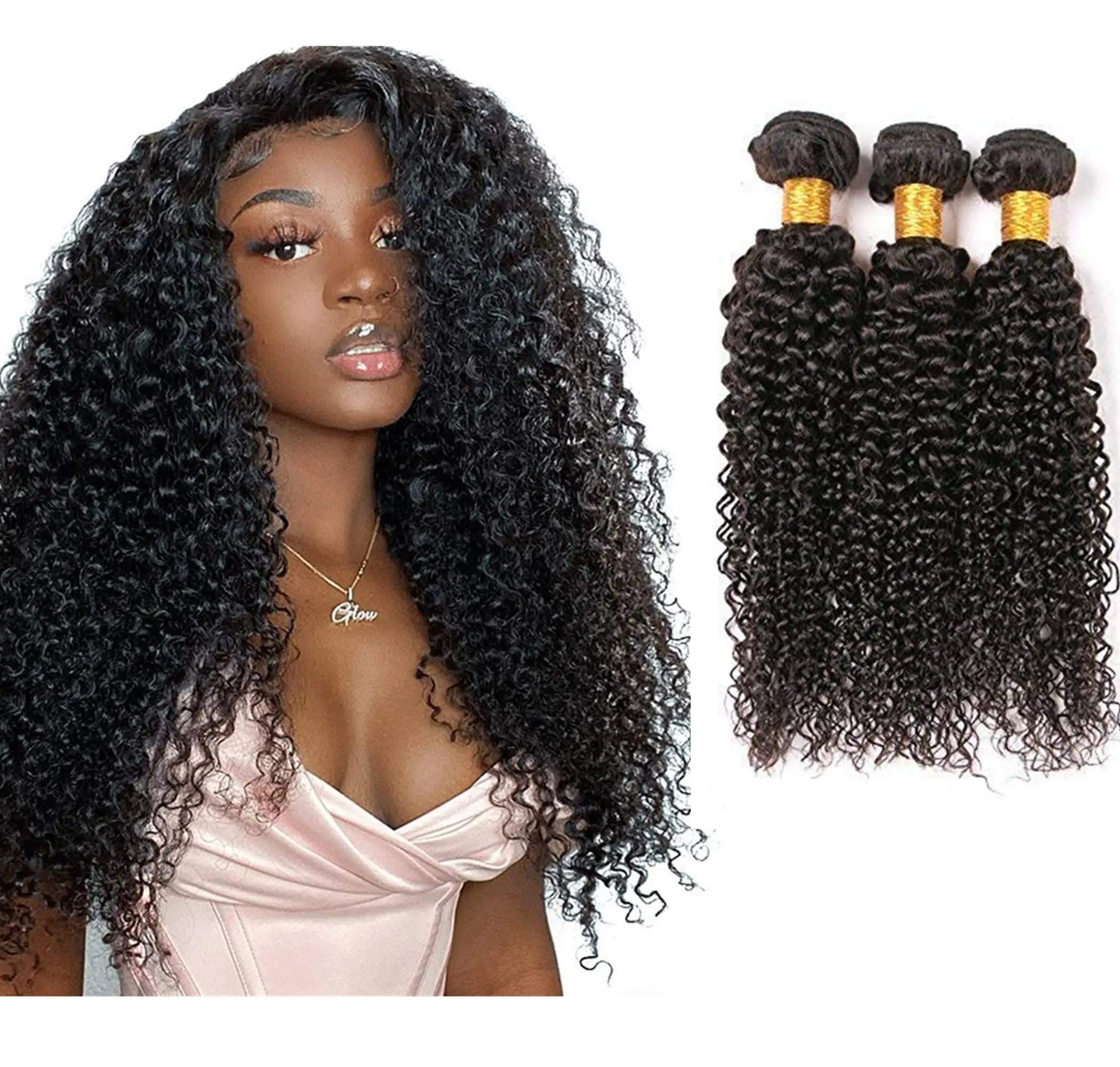 Groothandel Natuurlijke Haar Product Voor Zwarte Vrouwen, 10a Double Drawn Virgin Haar Bundels, afro Kinky Krullend Menselijk Haar Uitbreiding