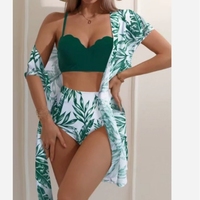 Baju renang perdagangan luar negeri wanita lintas batas baru daun Maple dicetak jaket jala pinggang tinggi dan celana renang segitiga