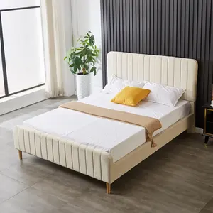 इटली शैली लक्जरी बेडरूम क्वीन बेड थोक फर्नीचर असबाबवाला डबल बेड फ्रेम बिस्तर के लिए मखमली कपड़े बिस्तर सेट