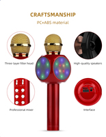 Microphone karaoké sans fil pour enfants 1816 avec lumières LED contrôlables, micro-haut-parleur portable 4-en-1