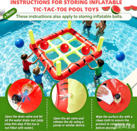 Ensemble de jeux de piscine, jeu géant gonflable 2-en-1 Tic Tac Toe et lancer d'anneaux avec 12 anneaux et 8 balles, jeux flottants pour fêtes au bord de la piscine