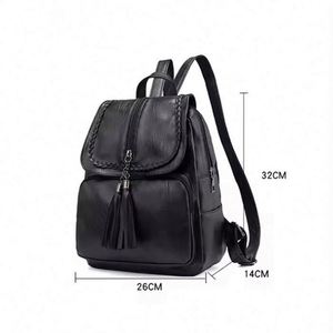 Wholesale New <b>Cheap</b> PU Fashion College <b>Backpack</b> Tassel Zipper Closure Waterproof Arcuate Shoulder Strap Nylon Lining Women - Product Image 2