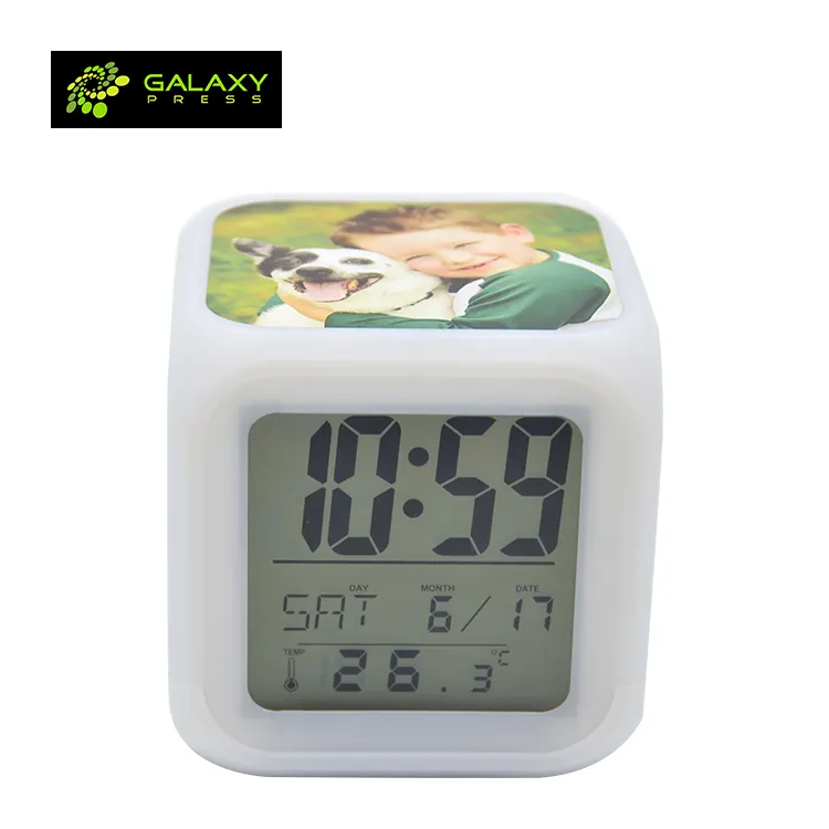 Hot Sale Sublimation Blanks LED Seven Color Change Digital Alarm Clock For Students