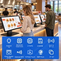 Kiosque interactif 15,6 21,5 24 32 pouces Android 14 NFC PoE WiFi 6 4 Go 64 Go sur pied pour la restauration rapide en libre-service