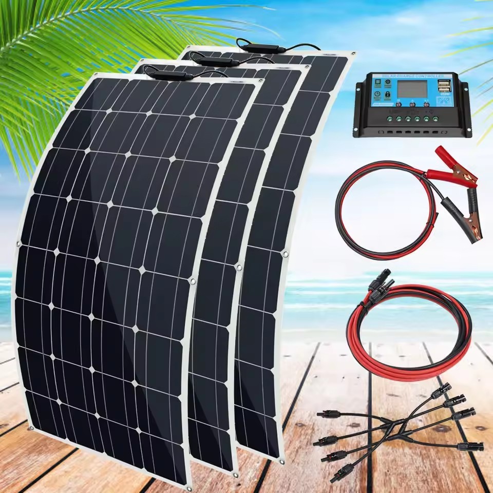 12V <strong>100W</strong>/200W/300W High Efficiency 20-21% Monocrystalline Flexible <strong>Solar</strong> <strong>Panel</strong> <strong>Kit</strong> 1050x560mm for 12V Battery Camping
