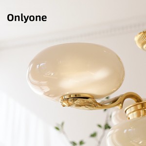 Lampadario in Rame Stile Art Déco con Opale, Finitura Oro, Design Retrò Francese, per Soggiorno e Camera da Letto, con Paralume in Vetro a Ciotola, Controllo Vocale Smart tramite App - Product Image 5