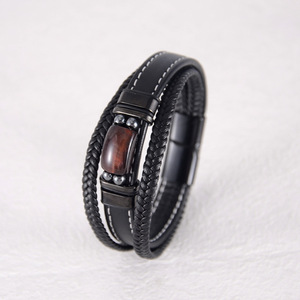 Tiger's Eye Bracelet <b>For</b> <b>Men</b> Multi Layer Microfiber Leather <b>Bangle</b> Magnetic Clasp Jewelry Gift 7.5in 8.5in 9in - Product Image 4