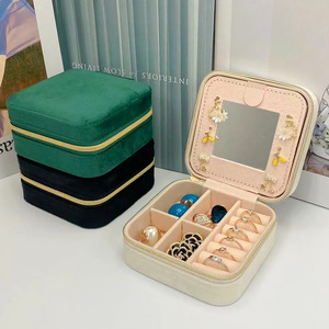 Hot Sale Exquisite Portable Jewelry Box with Mirror Luxurious Velvet Travel Gifting Packaging for Necklace <strong>Ring</strong> Earring <strong>Storage</strong> - Product Image 2
