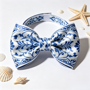 Nœud en satin bleu vintage à motif floral, prêt à l'emploi, pour décoration de mariage côtier, boîte cadeau style chinois, ornement floral extérieur - Product Image 3