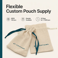 Sac à bijoux de luxe en coton et lin avec cordon de serrage, logo personnalisé, écologique, petit format, avec ruban noir
