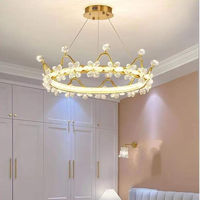Lustre pour chambre à coucher, luminaire suspendu rond à LED, chambre d'enfant, couronne de princesse, filles, moderne, K9, cristal doré, fleurs, lampes de plafond