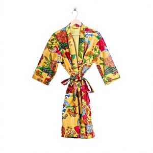 Robe Kimono Vintage 100 % Coton Pur pour Mariage Indien Demoiselle d'Honneur Style Bohème Fermeture à Cordon Longueur Genou Patchwork - Product Image 1