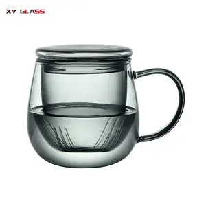 Buntes hand gefertigtes Boro silikat glas mit Deckel und Aufguss griff Tee tasse