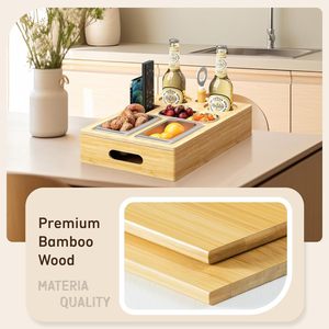 In legno di bambù <span class=keywords><strong>divano</strong></span> Organizer <span class=keywords><strong>divano</strong></span> Bar scatola Snack vassoio con 2 portabicchieri e supporto per <span class=keywords><strong>telecomando</strong></span> - Product Image 4