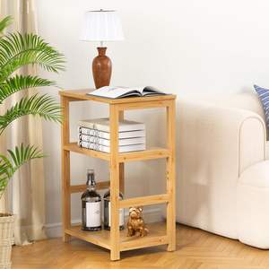 Table d'appoint à 3 niveaux avec étagère de rangement en bambou massif, robuste et stable, pour la maison, le salon, la chambre à coucher, la table de chevet, le balcon, l'exposition de plantes - Product Image 6