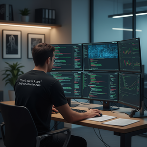 T-shirt promozionale unisex per adulti a maniche corte in cotone girocollo con stampa: That's Out Of Scope Said No Attacker Ever - Product Image 3