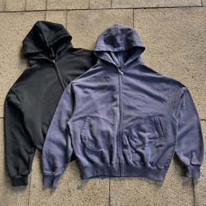 เสื้อฮู้ดดี้ผู้ชายทรงบ็อกซี่ ผ้าคอตตอน 500 แกรม ทรงหลวม มีซิป ระบายอากาศได้ดี สีพื้น สำหรับฤดูใบไม้ผลิ ผลิตโดย Manufacturers Distress Boxing Pocket พร้อมปักโลโก้ตามสั่ง - Product Image 6