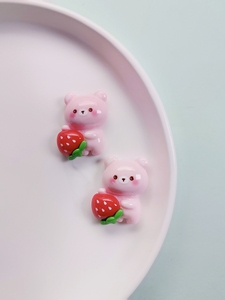 Breloques plates en résine en forme d'ours rose tenant un ballon fleur fraise cerise, mignonnes, thème printemps, en vrac, pour loisirs créatifs et coques de téléphone - Product Image 5