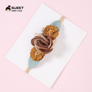 Natural well <span class=keywords><strong>Baby</strong></span> Girl Stirnband mit Perlen Schöne <span class=keywords><strong>Baby</strong></span> Girl Taufe Foto Prop Haarschmuck Blumen Stoff Stirnband - Product Image 2