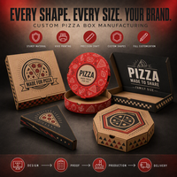 Boîte à pizza en carton ondulé kraft écologique personnalisée, imprimée quadricolore, avec pelliculage mat, design pliable et logo découpé