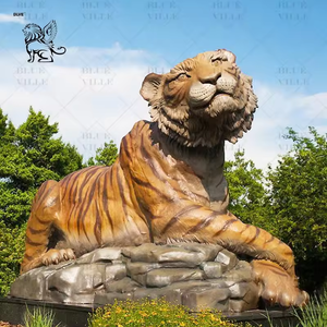 Sculpture de jardin extérieure en métal grandeur nature BLVE Custom Zoo Project, statue de tigre couché en bronze. - Product Image 6